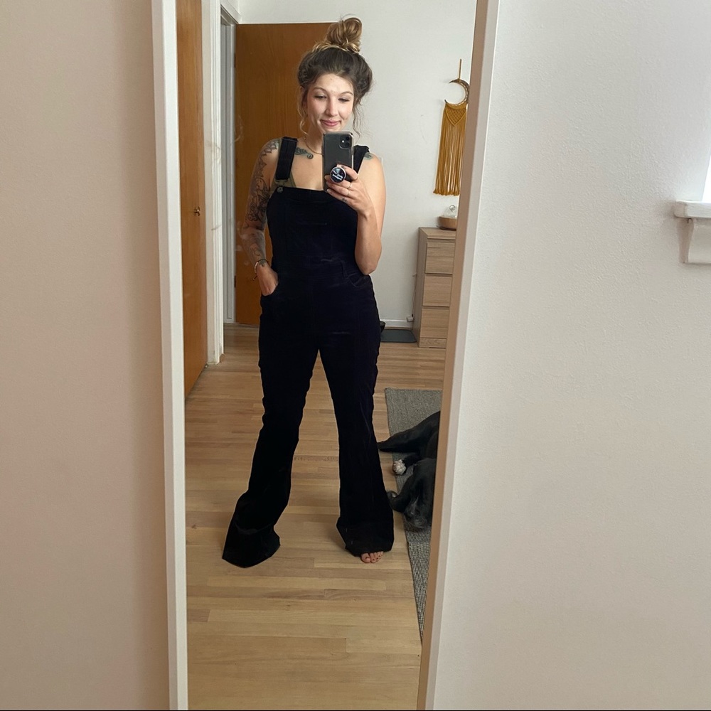 Anthropologie crushed velvet overalls